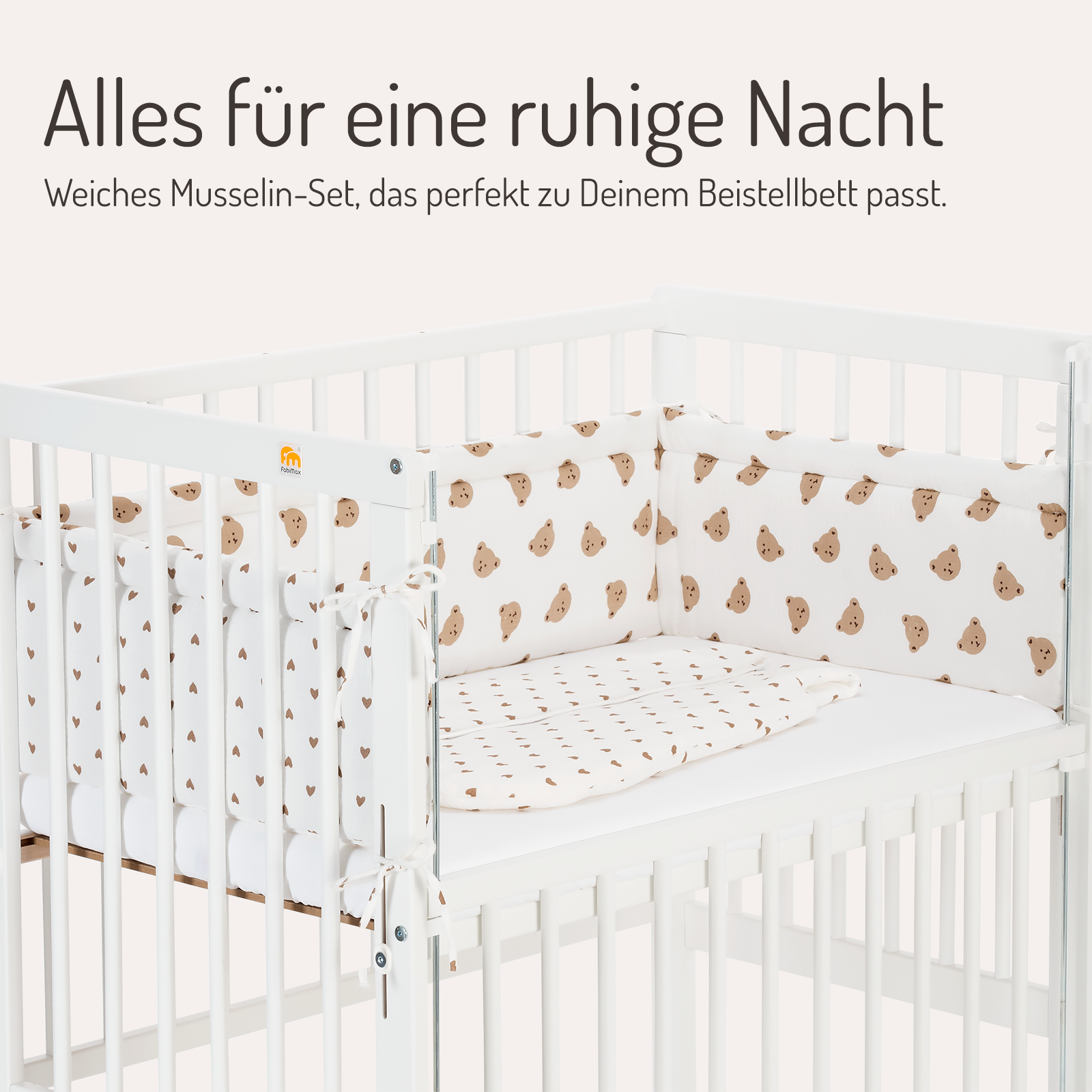 Musselin Nestchen mit Schlafsack für Beistellbett Herzchen