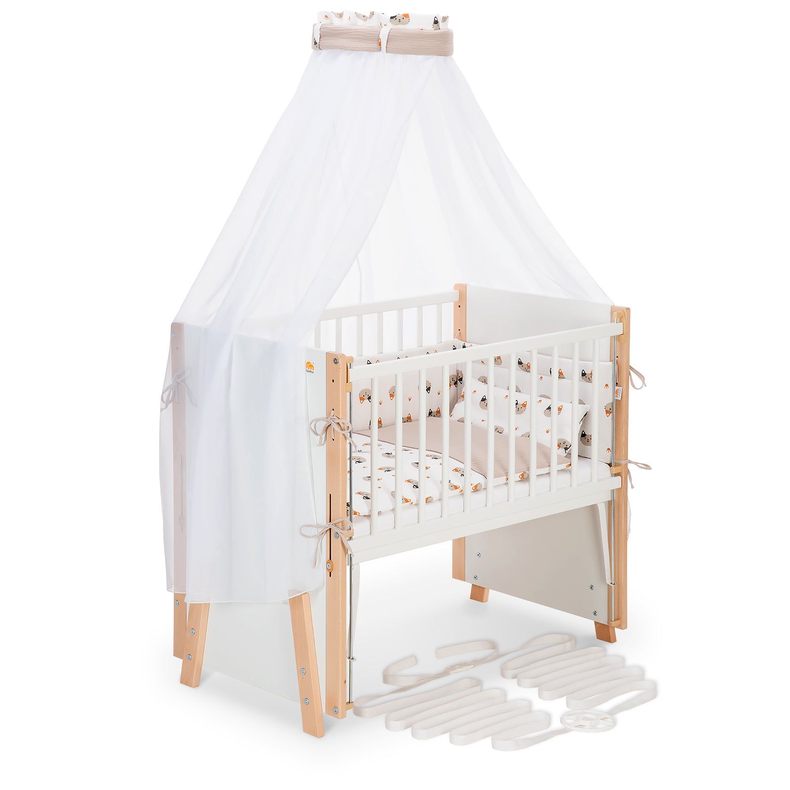 Beistellbett Boxspring Vario Weiß / Natur