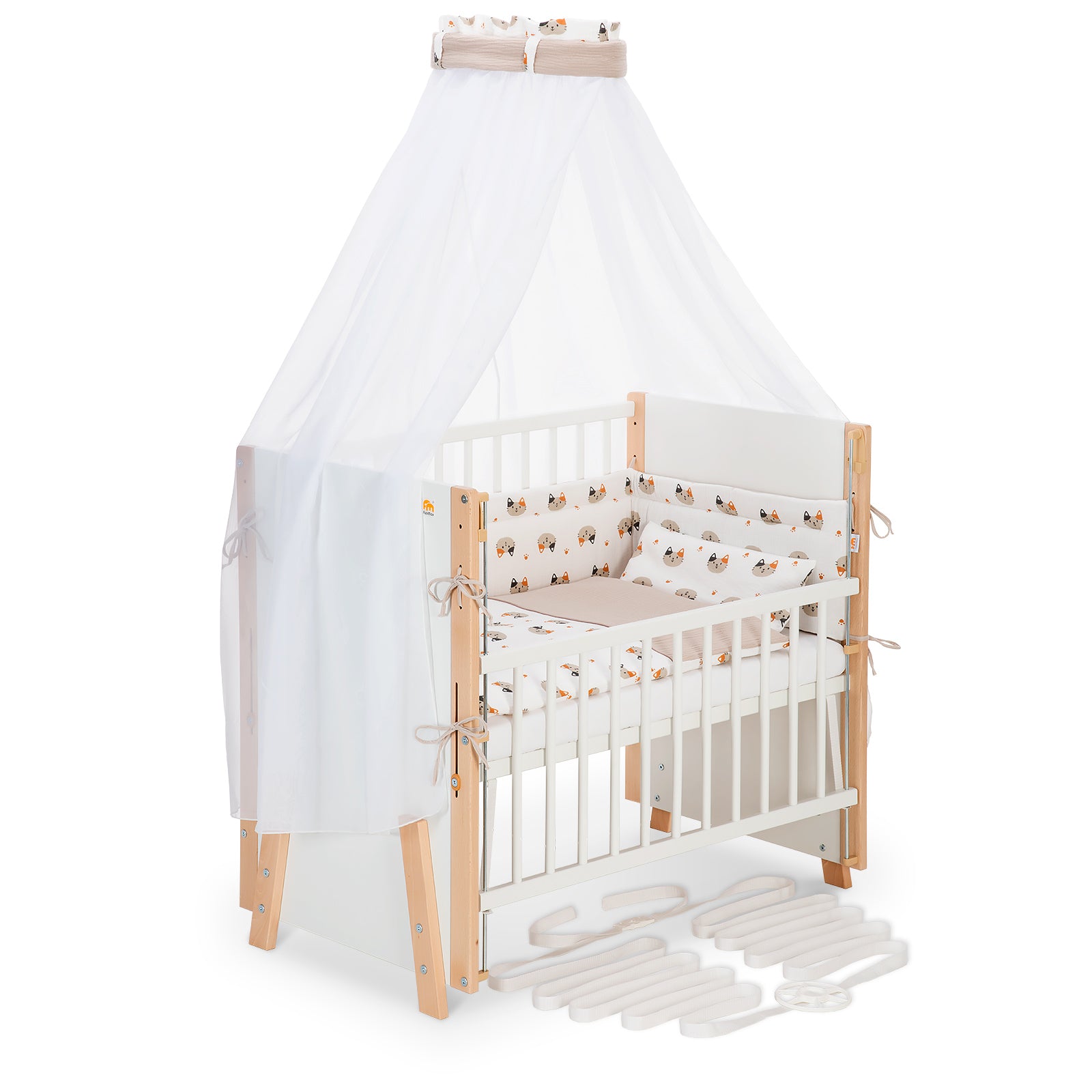 Beistellbett Boxspring Vario Weiß / Natur