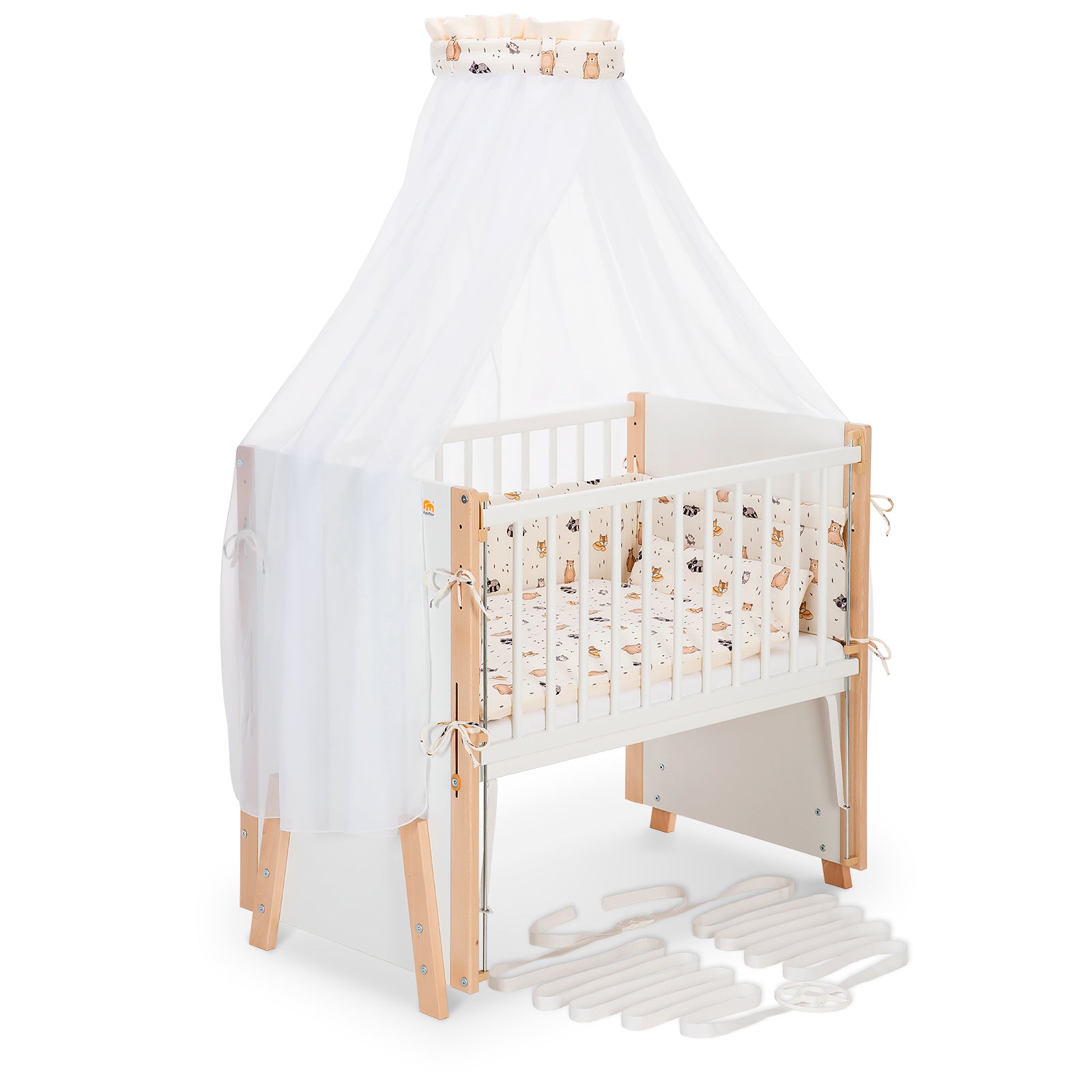 Beistellbett Boxspring Vario Weiß / Natur