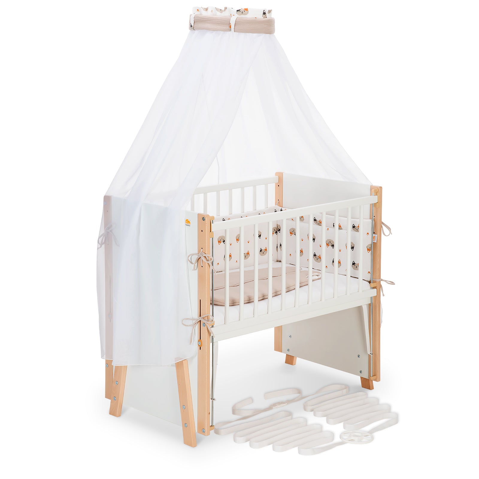 Beistellbett Boxspring Vario Weiß / Natur