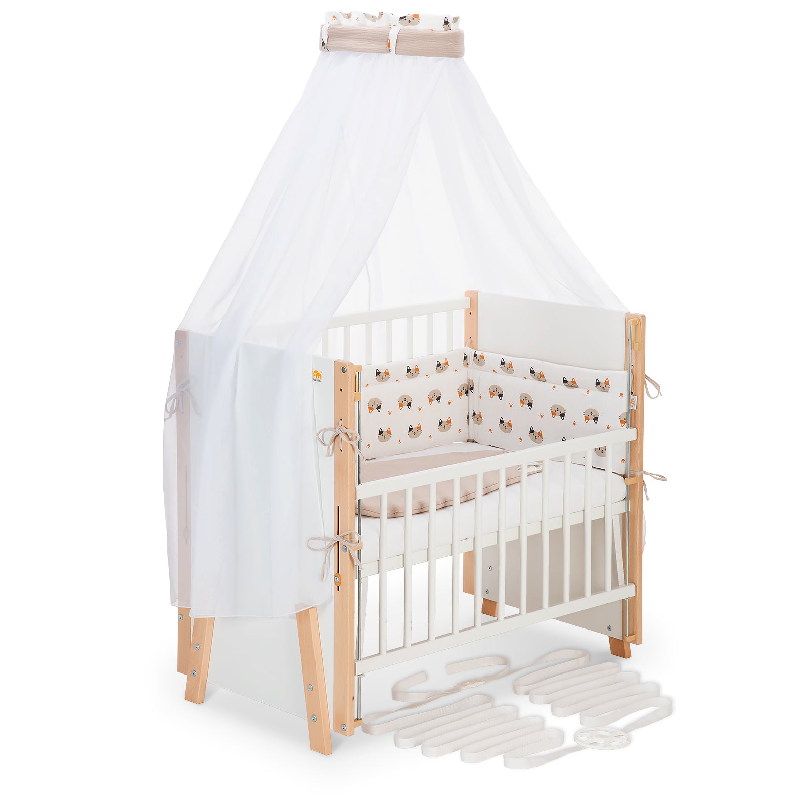 Beistellbett Boxspring Vario Weiß / Natur