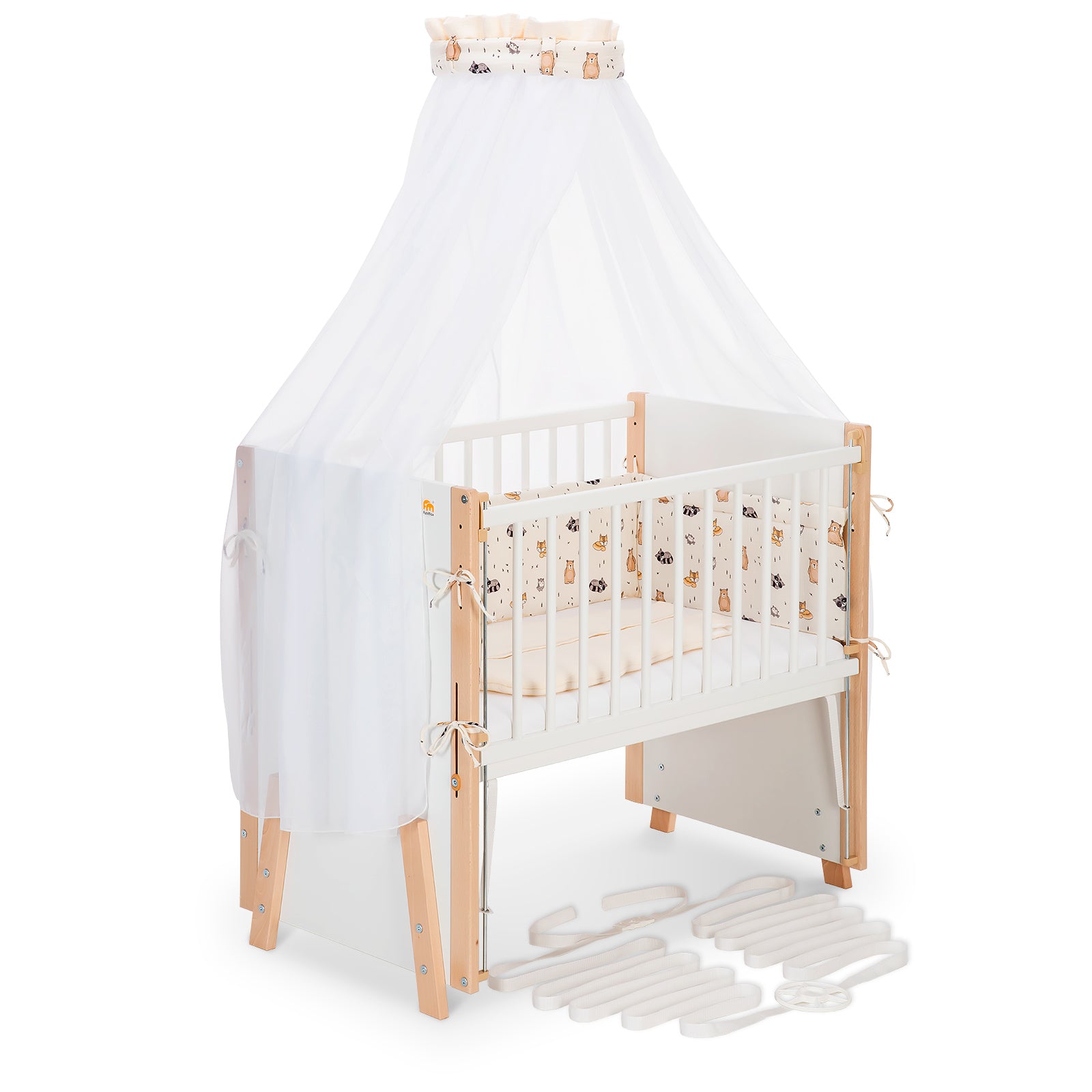 Beistellbett Boxspring Vario Weiß / Natur