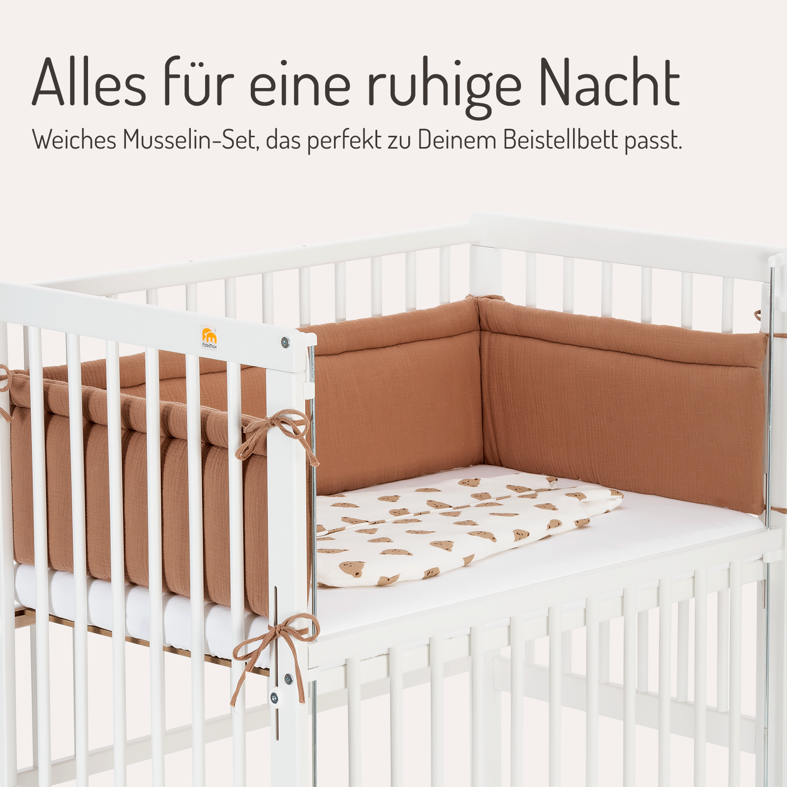 schlafsack babybett Musselin Nestchen mit Schlafsack für Beistellbett Braun – FabiMax