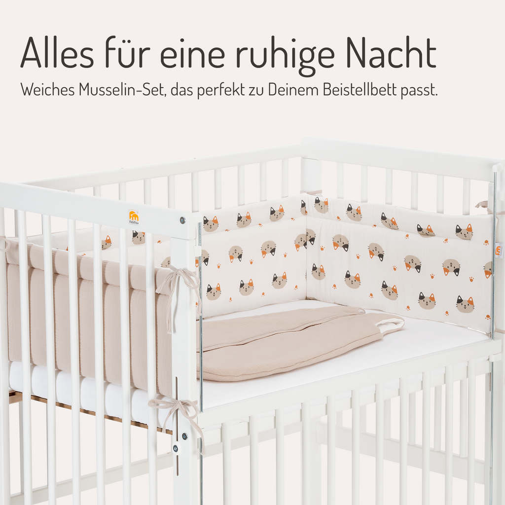 Musselin Nestchen mit Schlafsack für Beistellbett Katzen