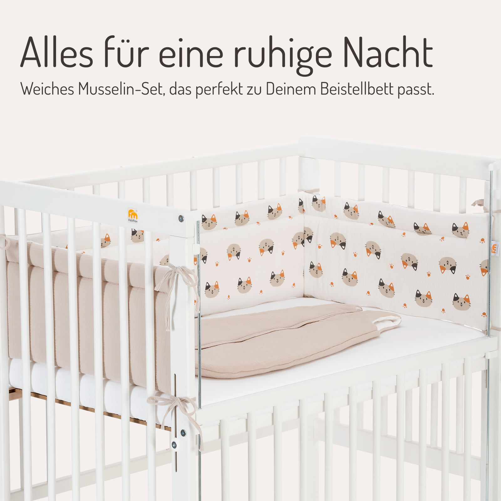 Musselin Nestchen mit Schlafsack für Beistellbett Katzen
