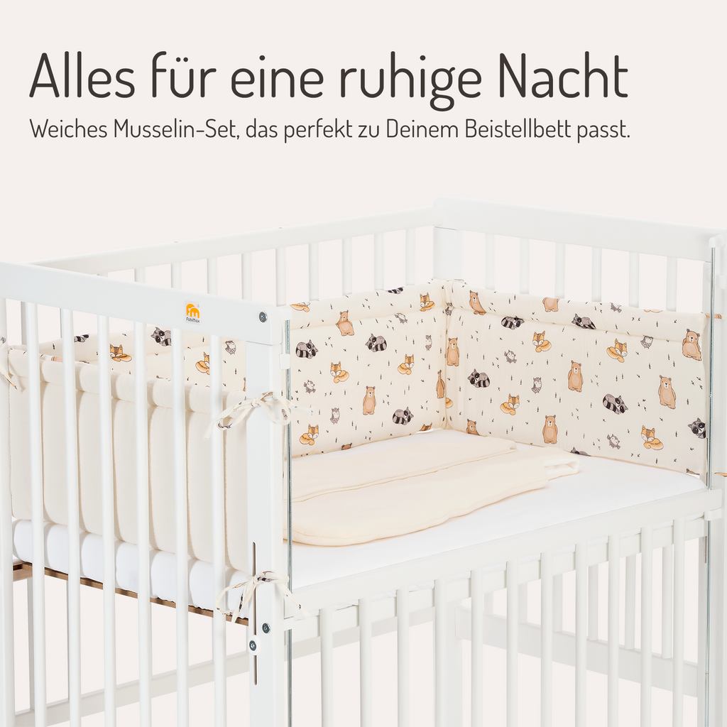 schlafsack babybett Musselin Nestchen mit Schlafsack für Beistellbett Tierchen – FabiMax