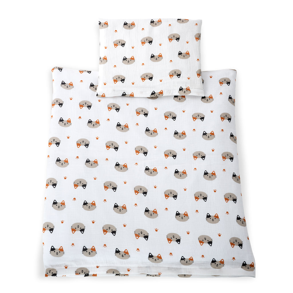 Musselin Babybett-Set Katzen, 80x70 + 40x30 cm