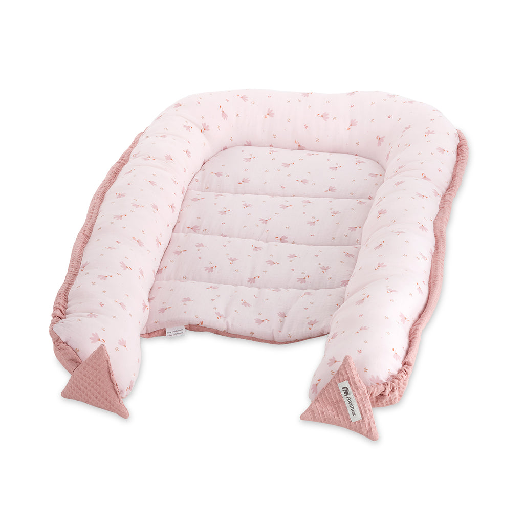 Waffel-/ Musselin Babynest Rosa Blümchen