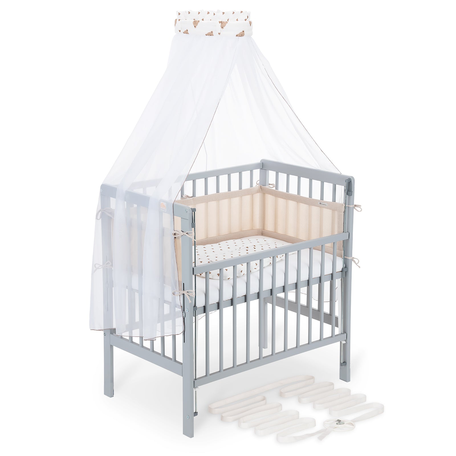 Beistellbett Boxspring Flex 26 grau Komplettset mit Schlafsack