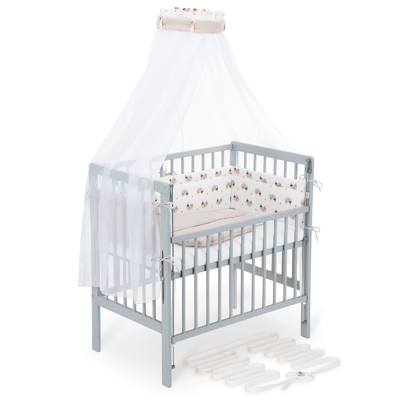 Beistellbett Boxspring Flex 26 grau Komplettset mit Schlafsack