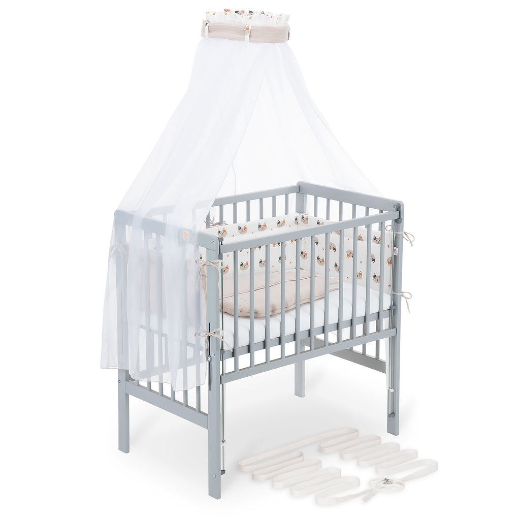 Beistellbett Boxspring Flex 26 grau Komplettset mit Schlafsack