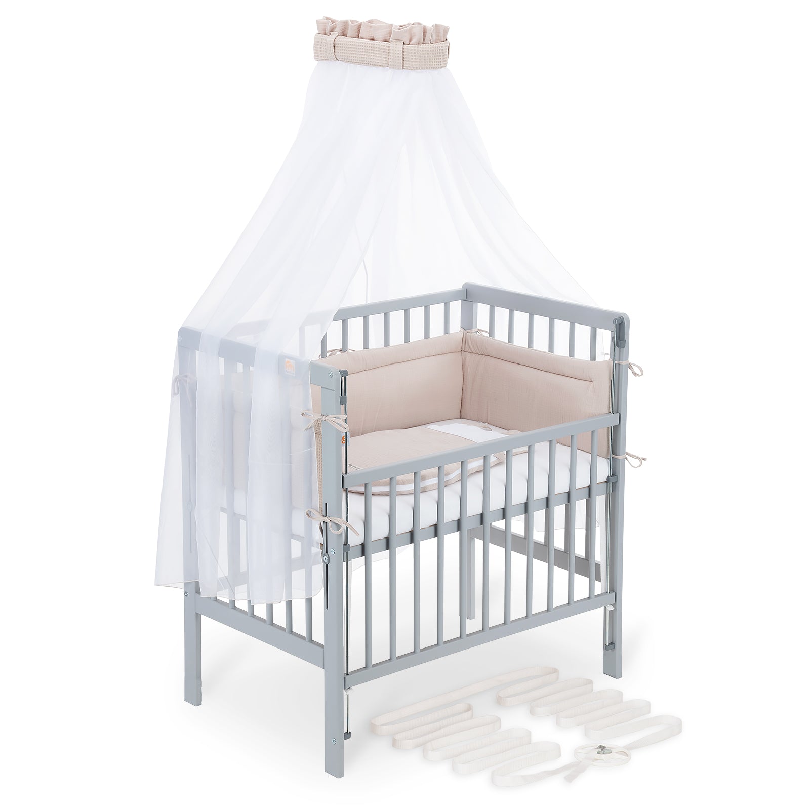 Beistellbett Boxspring Flex 26 grau Komplettset mit Schlafsack