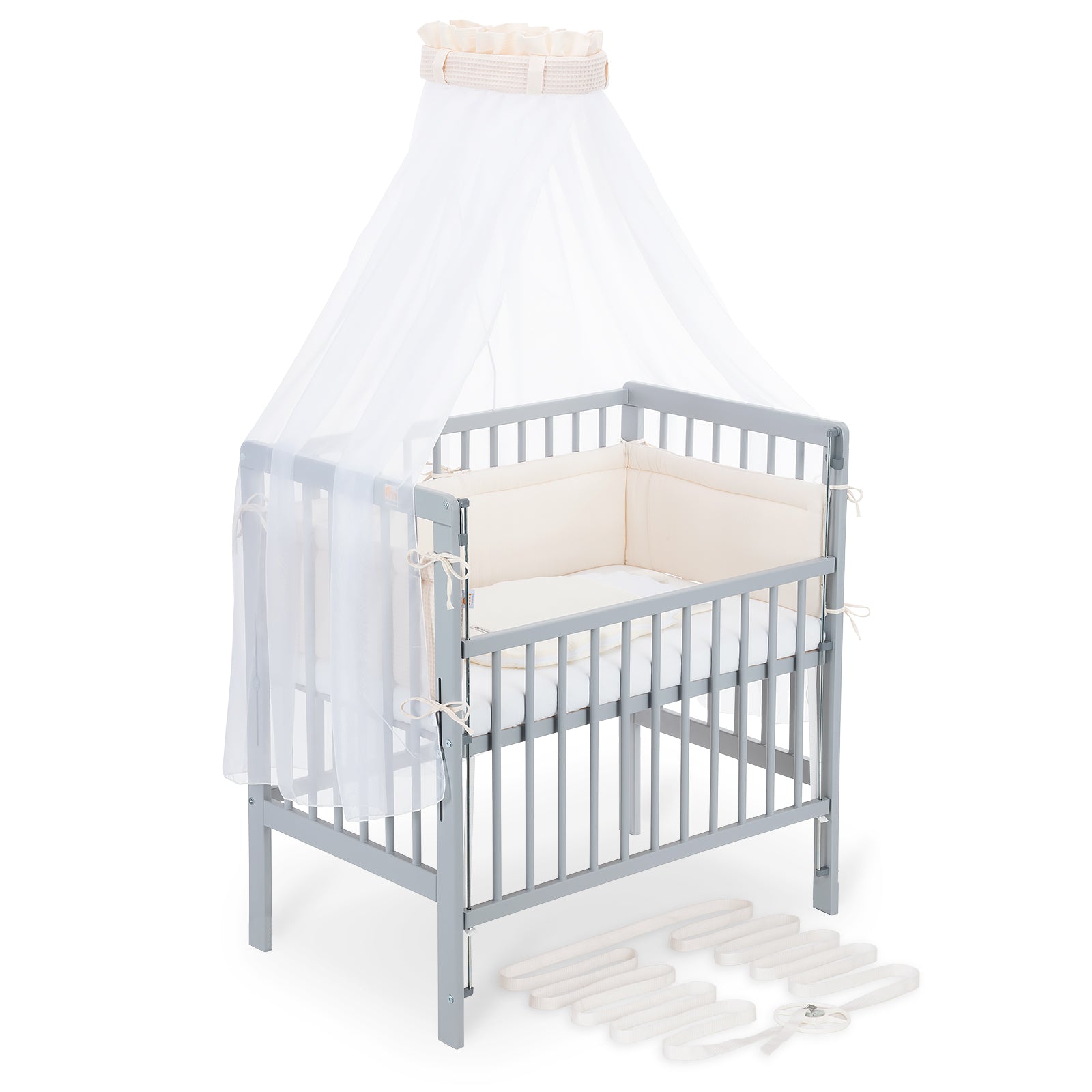 Beistellbett Boxspring Flex 26 grau Komplettset mit Schlafsack