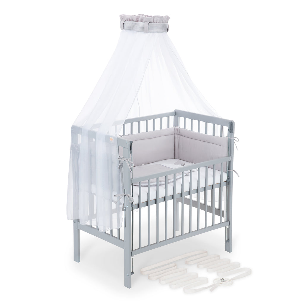 Beistellbett Boxspring Flex 26 grau Komplettset mit Schlafsack