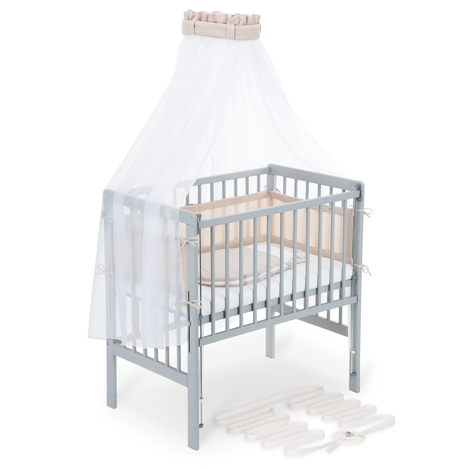 Beistellbett Boxspring Flex 26 grau Komplettset mit Schlafsack