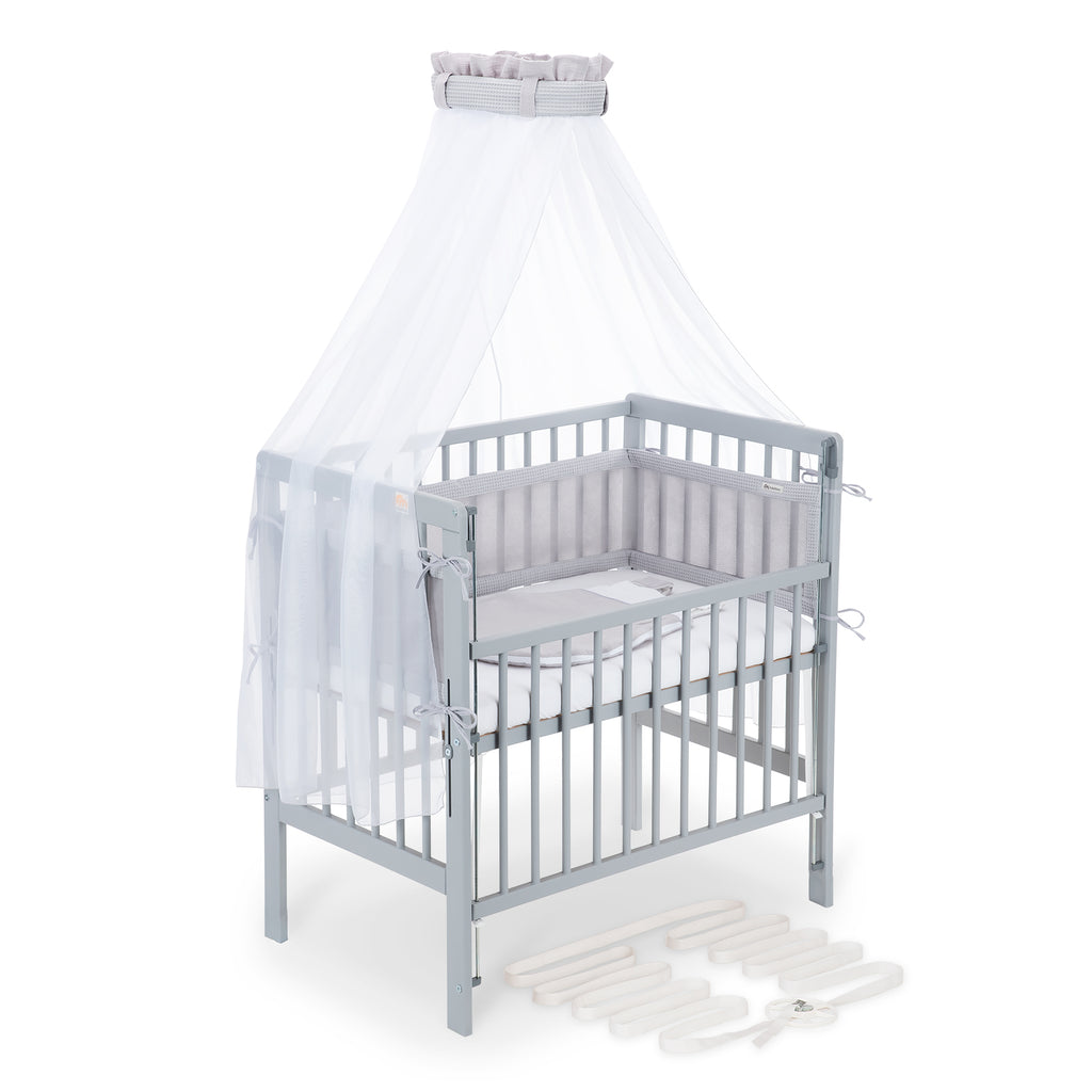 Beistellbett Boxspring Flex 26 grau Komplettset mit Schlafsack