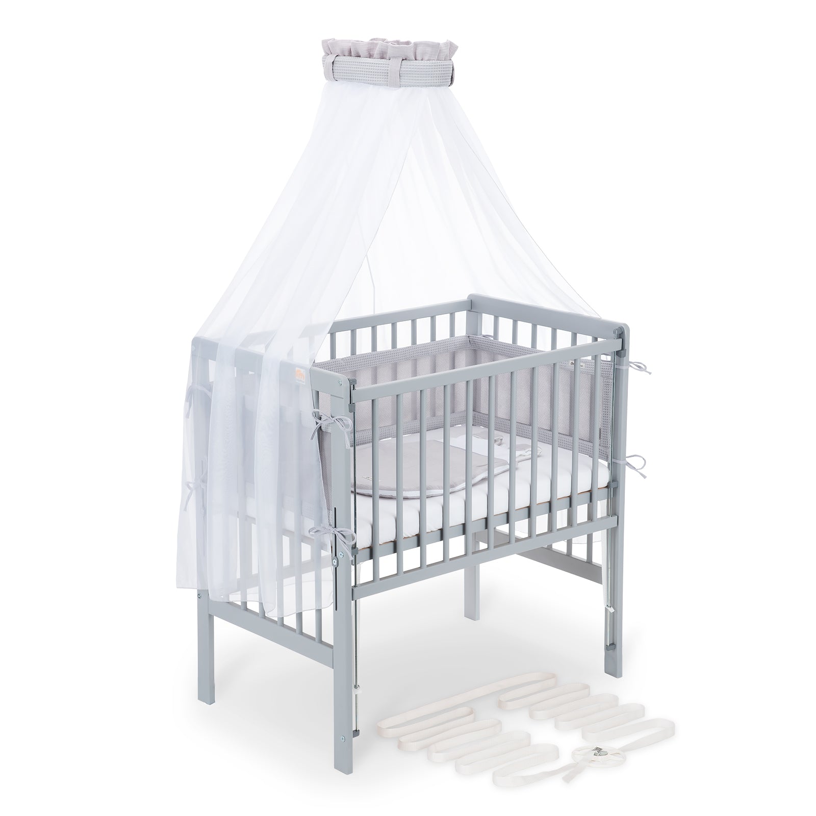 Beistellbett Boxspring Flex 26 grau Komplettset mit Schlafsack