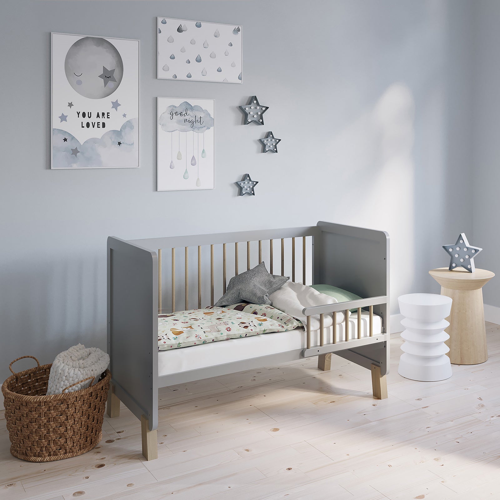 Kinderbett Nachteule Grau / Natur 120x60