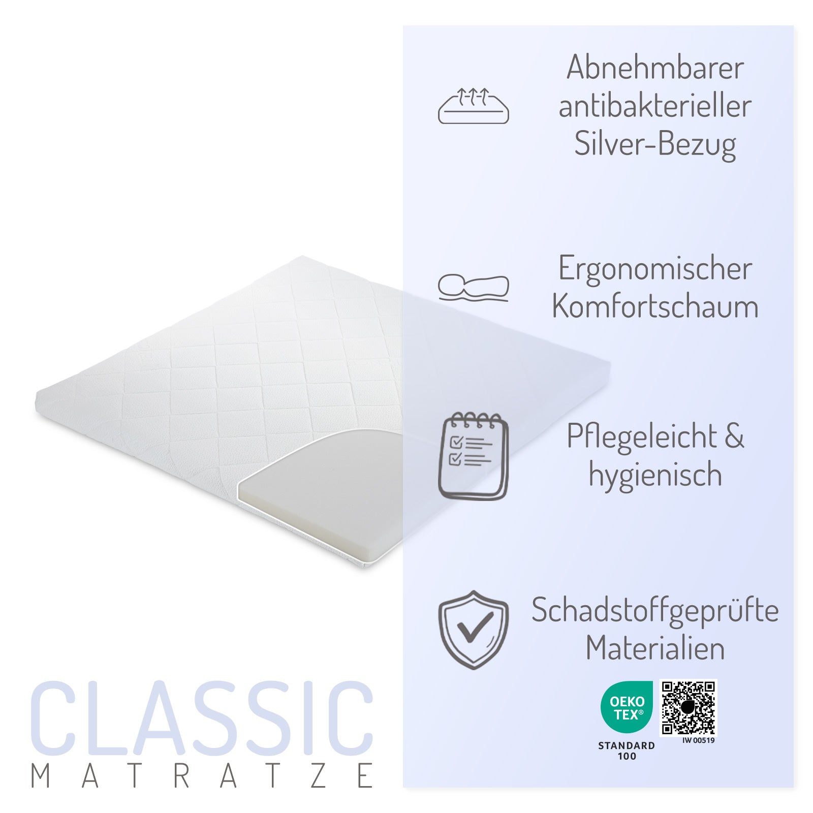 Classic mattress for playpen 100x100 cm