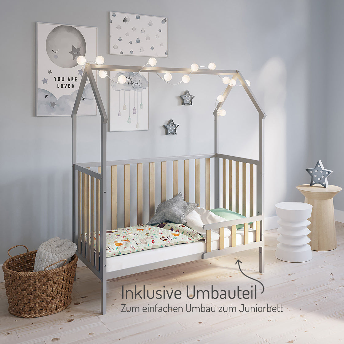 Hausbett Schlafmütze Grau / Natur 120x60