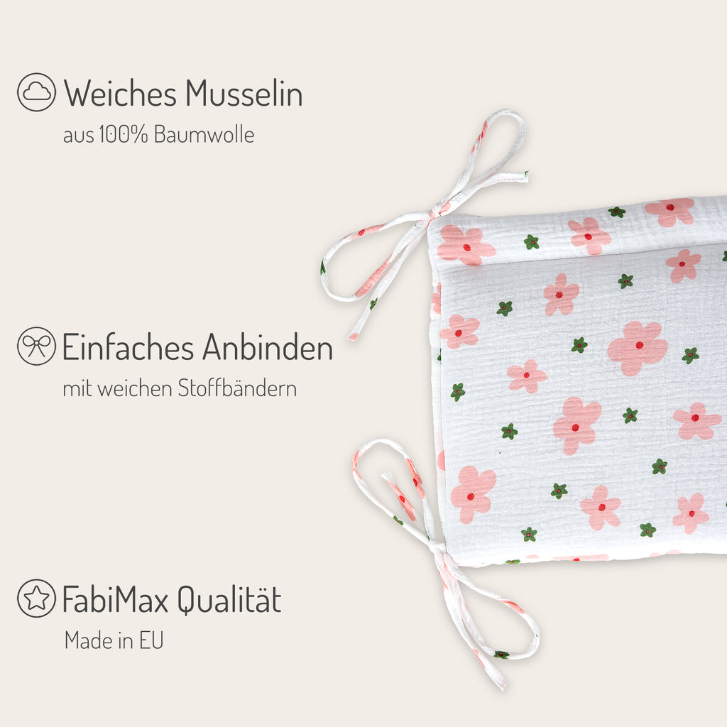 Musselin Textil-Komplettset für Beistellbett Blumen