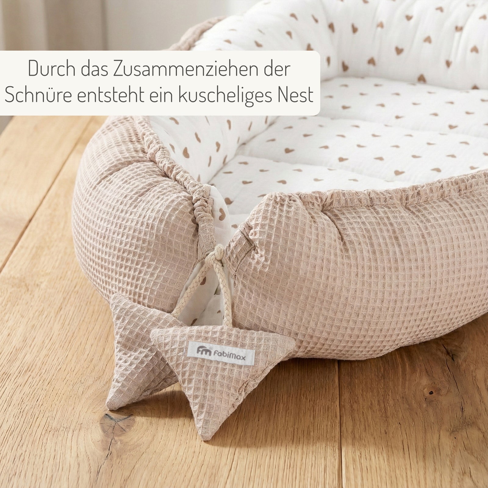 Waffel-/ Musselin Babynest Herzen