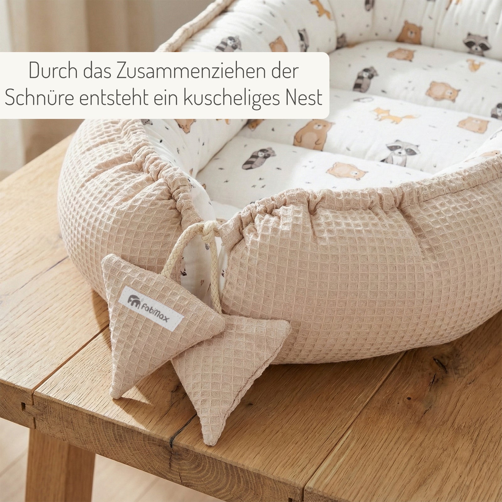 Waffel-/ Musselin Babynest Tierchen