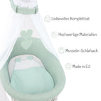 Musselin Textilienset für Stubenwagen Grün