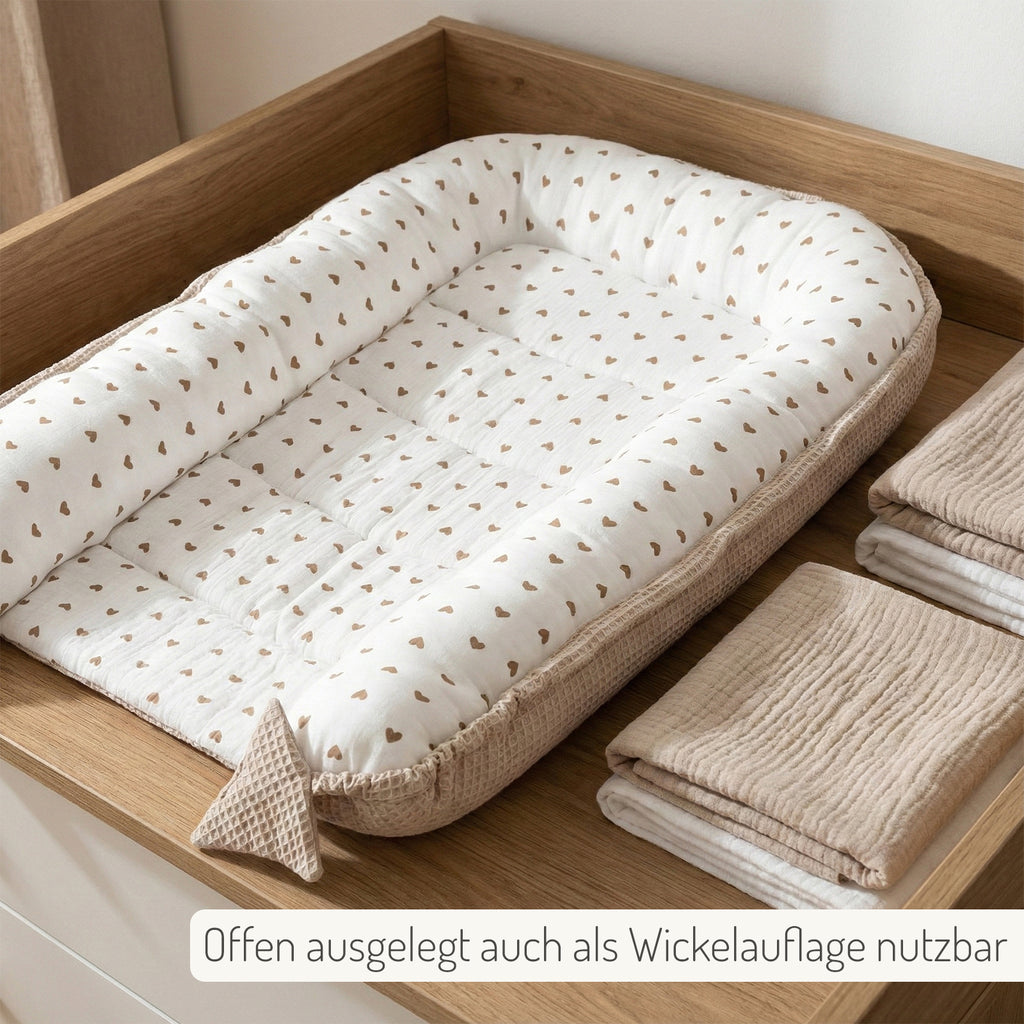 Waffel-/ Musselin Babynest Herzen