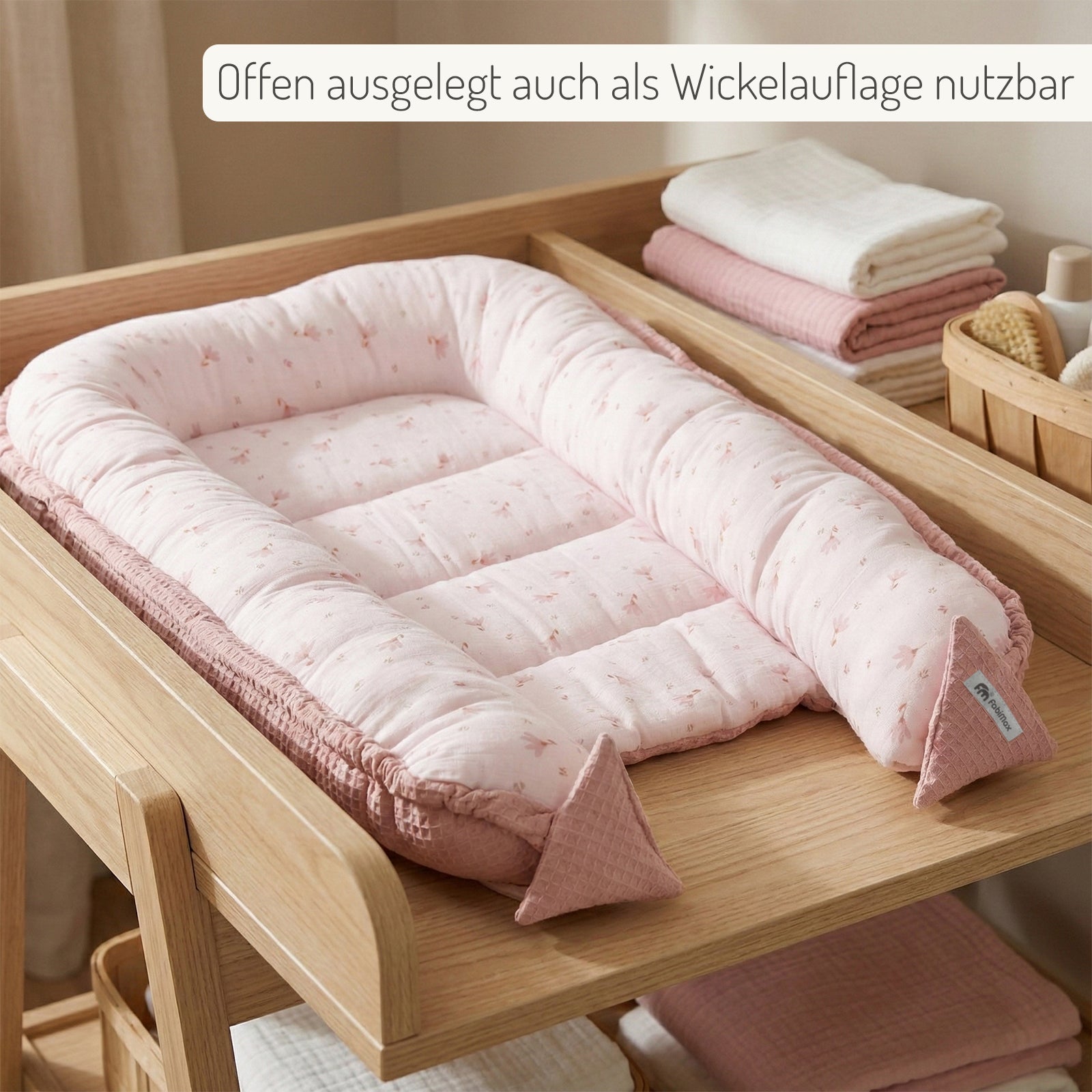 Waffel-/ Musselin Babynest Rosa Blümchen