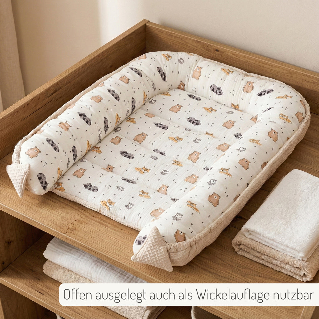 Waffel-/ Musselin Babynest Tierchen
